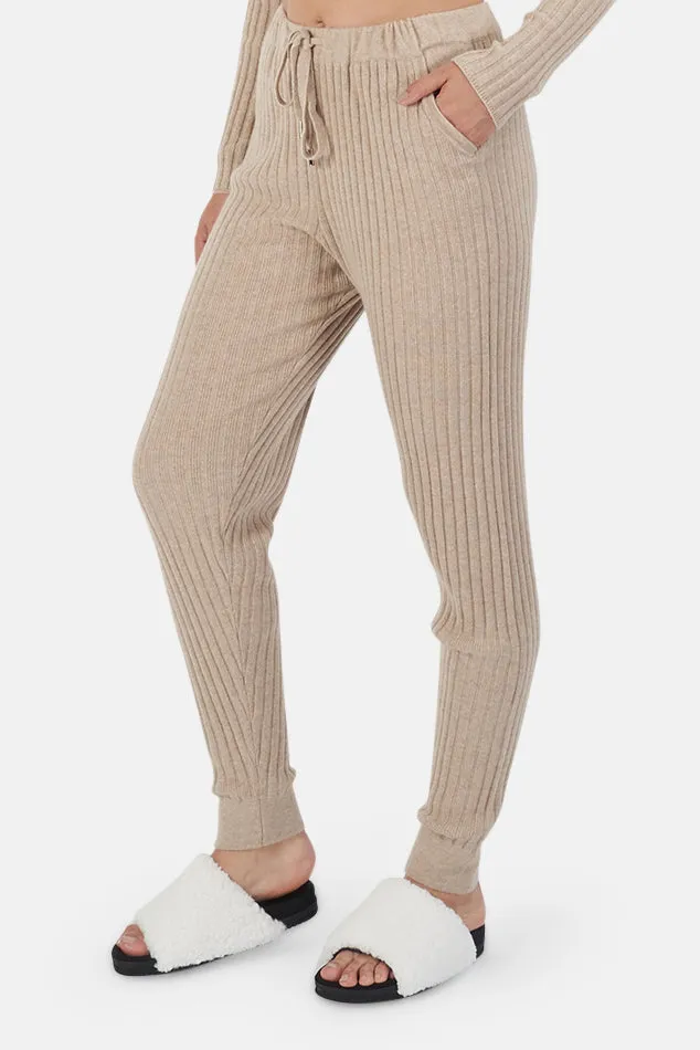 Abbey Lightweight Ribbed Cashmere Pants Beige