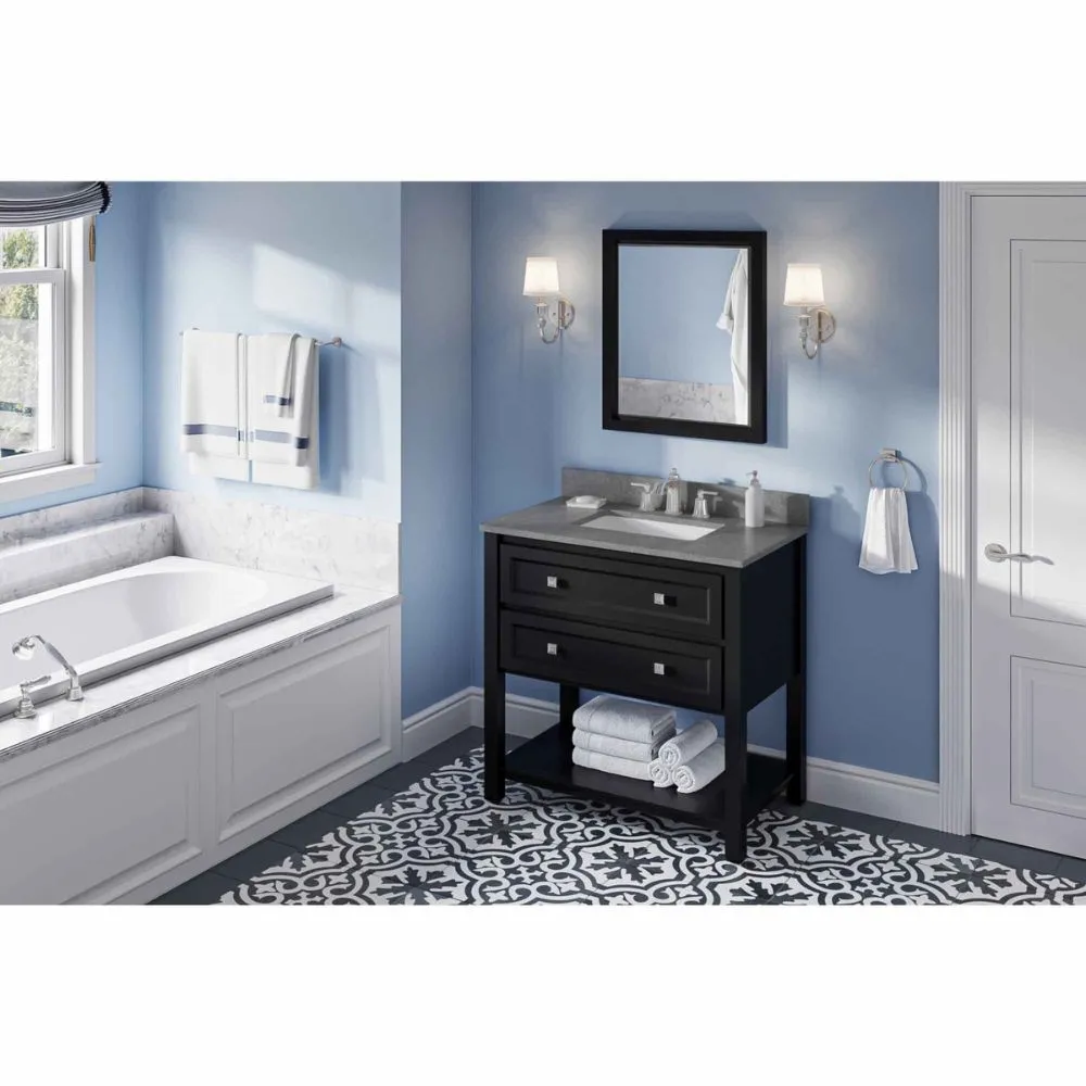 Adler Transitional Black 36 Rectangle Sink Vanity with Steel Grey Cultured Marble Top | VKITADL36BKSGR