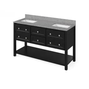 Adler Transitional Black 60 Double Rectangle Sink Vanity with Boulder Cultured Marble Top | VKITADL60BKBOR