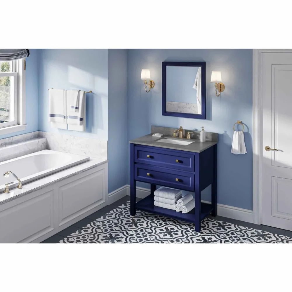 Adler Transitional Hale Blue 36 Rectangle Sink Vanity with Steel Grey Cultured Marble Top | VKITADL36BLSGR