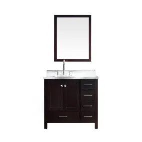 Ariel Cambridge 37 Single Sink Vanity Set w/ Left Offset Sink in Espresso