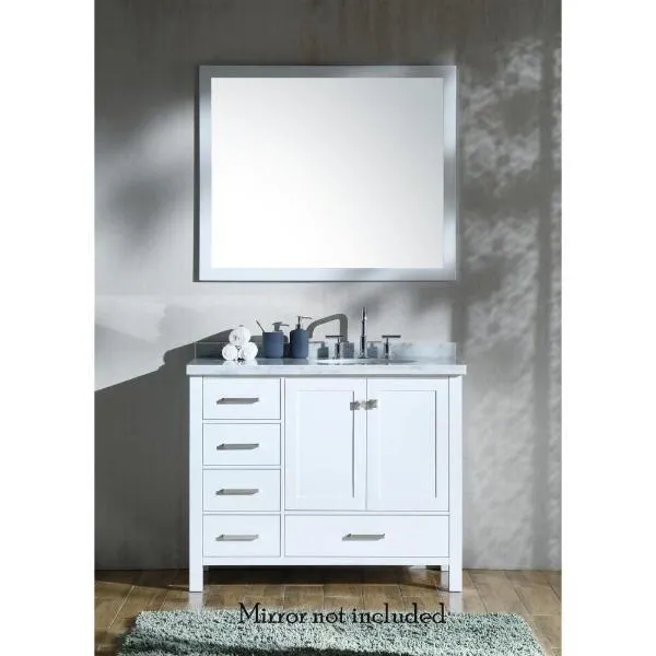 Ariel Cambridge 43 White Modern Oval Sink Bathroom Vanity A043S-R-VO-WHT