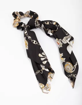 Black Fabric Regal Ornate Satin Scarf