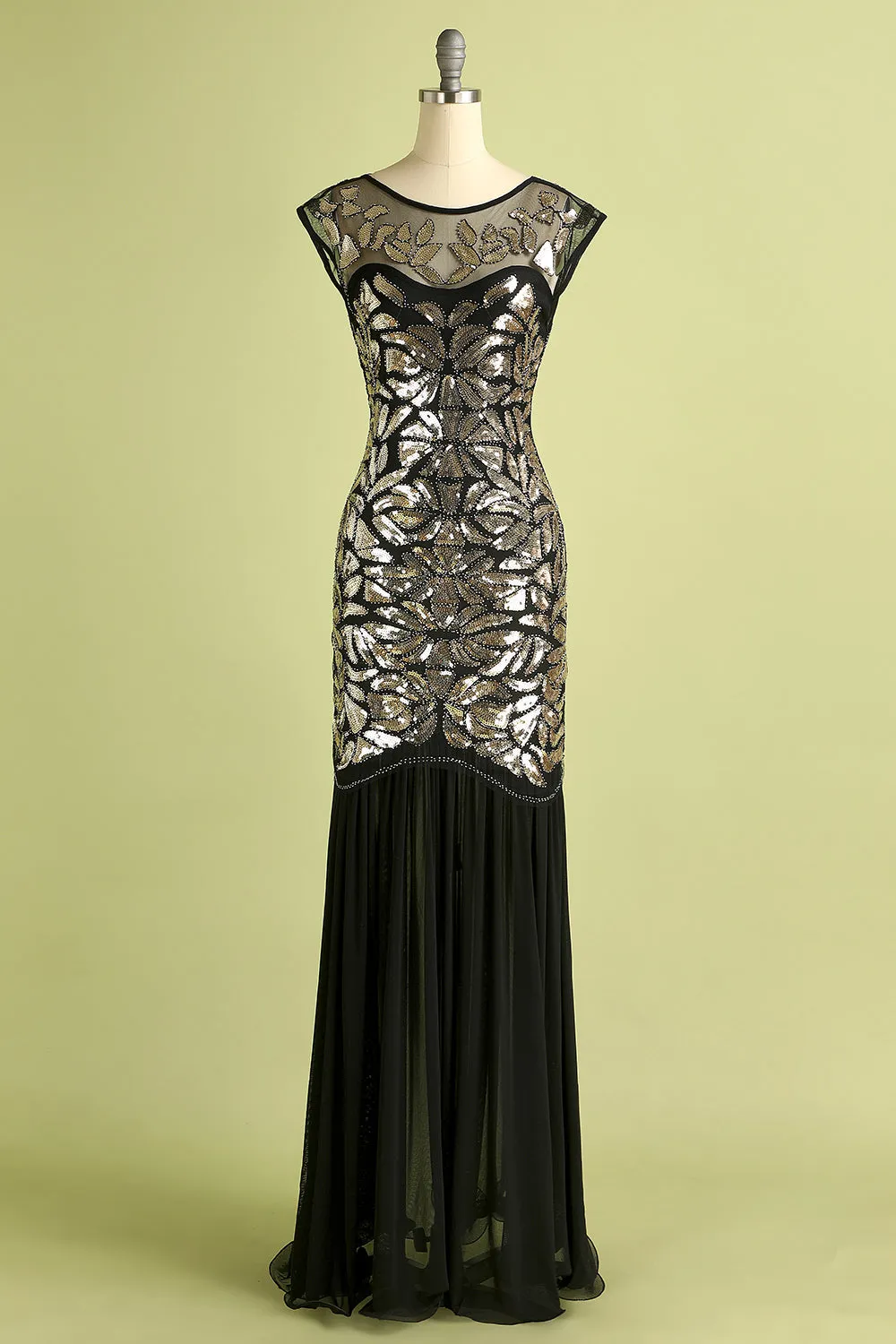 Black Gold Mermaid Flapper Dress