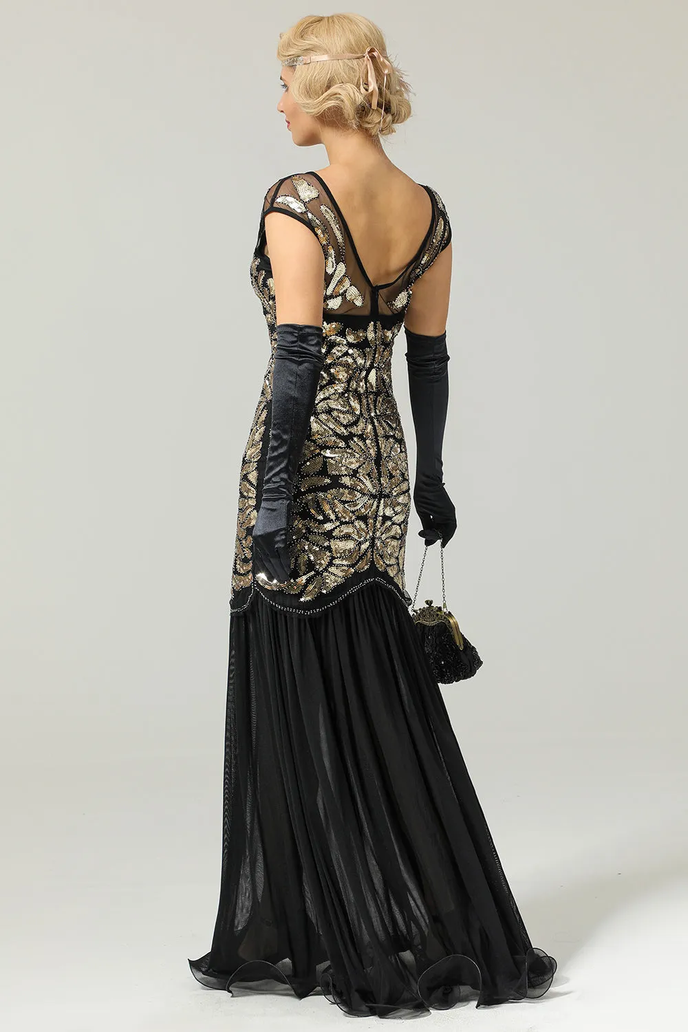 Black Gold Mermaid Flapper Dress