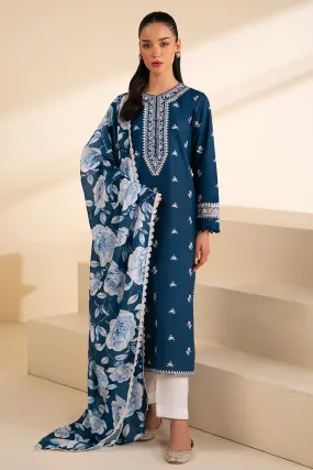 CROSS STITCH - 3PC DHANAK EMBROIDERED SHIRT WITH TWILL PRINTED SHAWL AND TROUSER - HZG1836