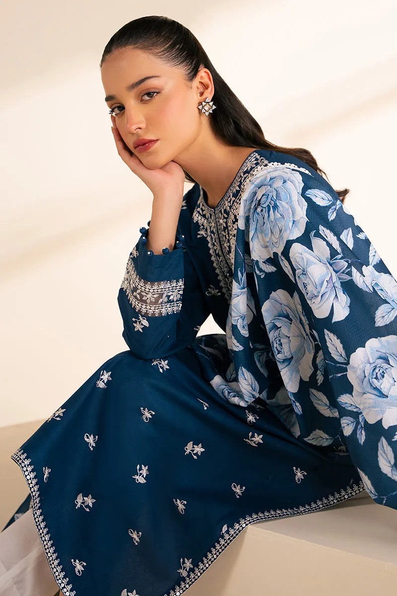 CROSS STITCH - 3PC DHANAK EMBROIDERED SHIRT WITH TWILL PRINTED SHAWL AND TROUSER - HZG1836