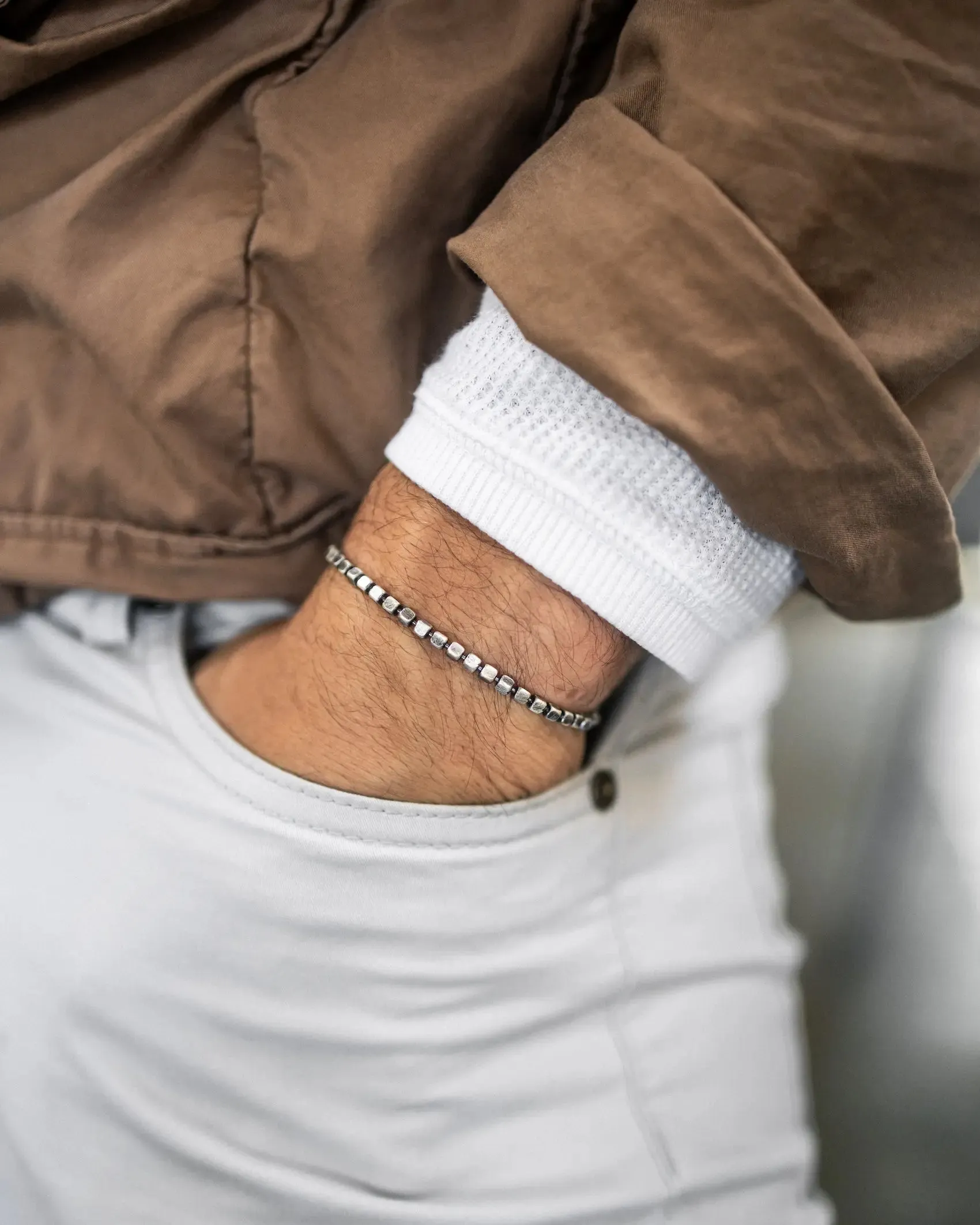 Cushion Beaded Bracelet - Oxidized Silver