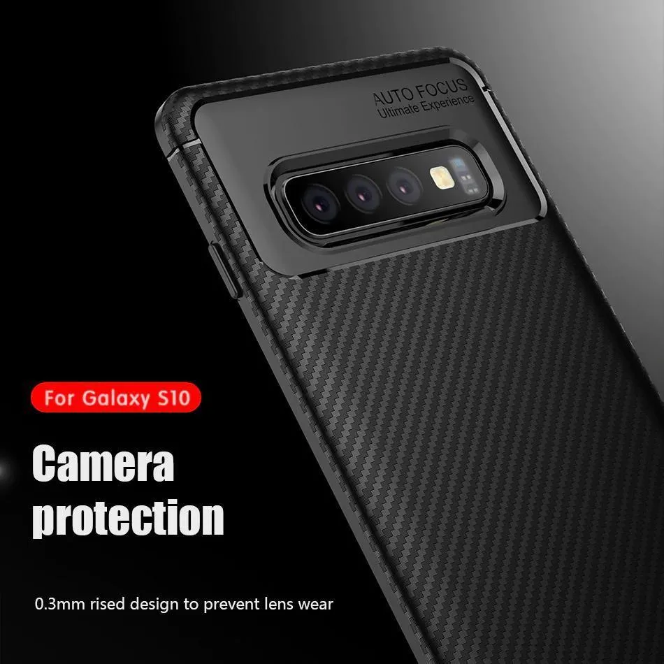 Galaxy S10 Plus Frosted Carbon Fiber Shockproof Soft Case