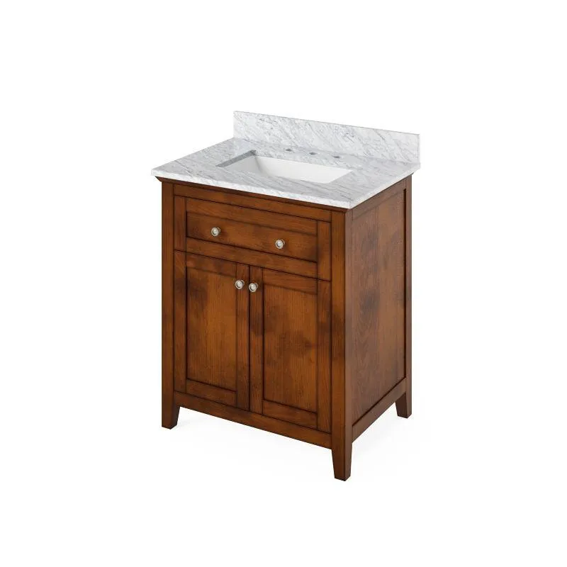 Jeffrey Alexander Chatham Traditional 30 Chocolate Single Undermount Sink Vanity With Marble Top | VKITCHA30CHWCR