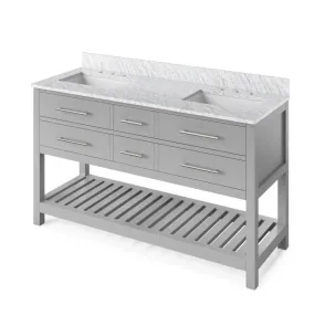 Jeffrey Alexander Wavecrest 60 Grey Double Undermount Sink Vanity With Carrara Marble Top