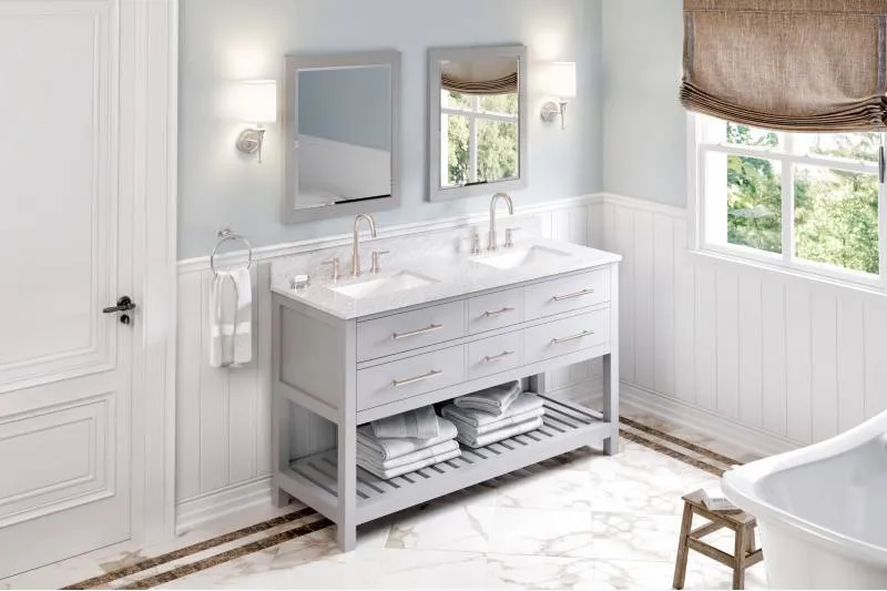 Jeffrey Alexander Wavecrest 60 Grey Double Undermount Sink Vanity With Carrara Marble Top