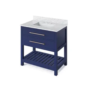 Jeffrey Alexander Wavecrest Contemporary 36 Hale Blue Single Undermount Sink Vanity With Marble Top | VKITWAV36BLWCR