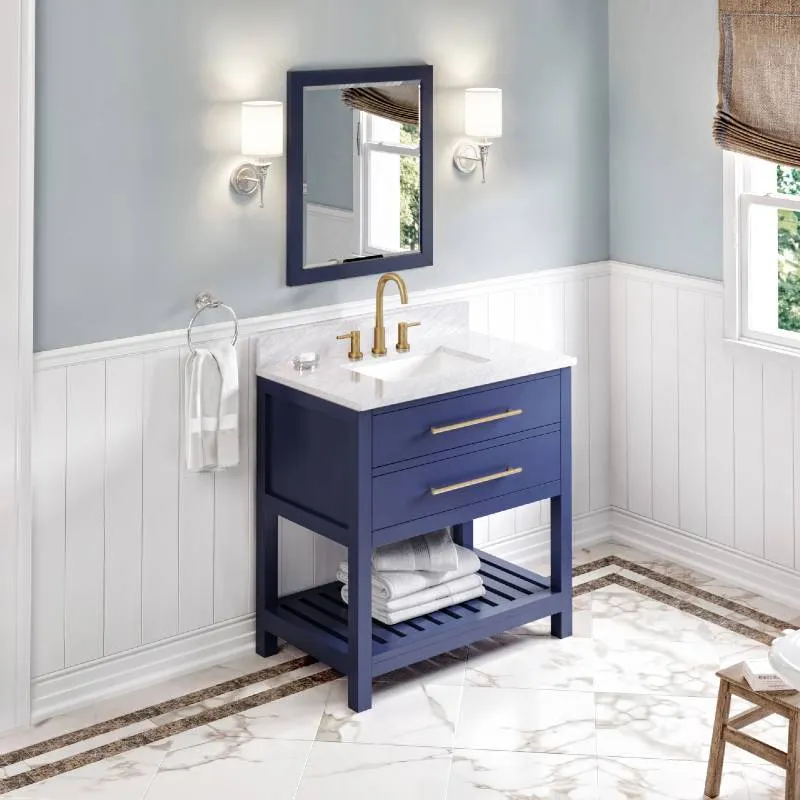 Jeffrey Alexander Wavecrest Contemporary 36 Hale Blue Single Undermount Sink Vanity With Marble Top | VKITWAV36BLWCR