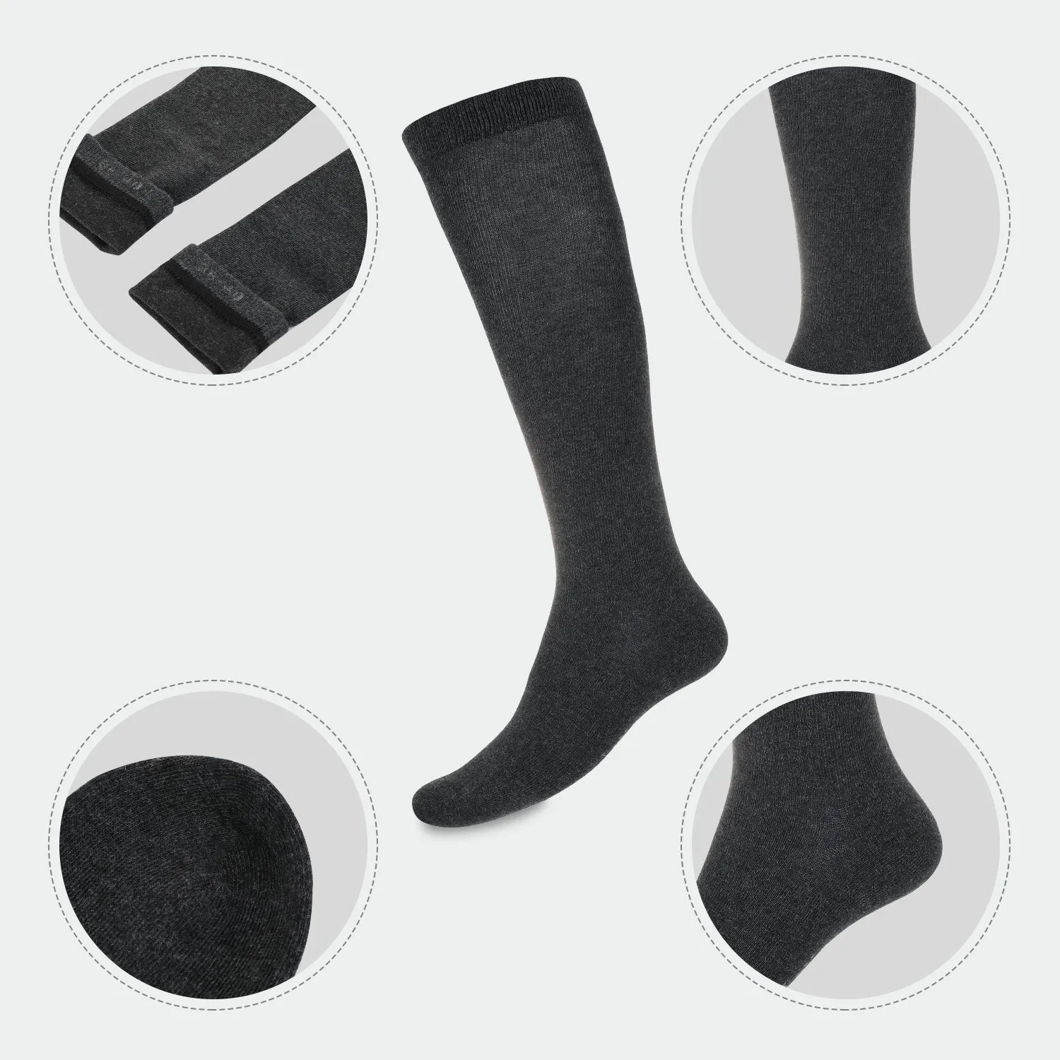 Laulax 4 Pairs Finest Combed Cotton Smooth Seamless Toe Knee High Socks, Size UK 3 - 7 / Europe 36 - 40