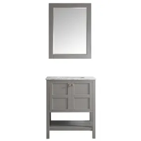 Vinnova Florence 30 Grey Transitional Single Sink Vanity Set w/ Carrara Marble Countertop