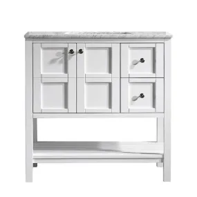 Vinnova Florence 36 Transitional White Single Sink Vanity w/ Carrara White Marble Countertop