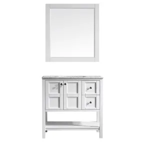 Vinnova Florence 36 White Single Sink Vanity Set w/ Carrara White Marble Countertop