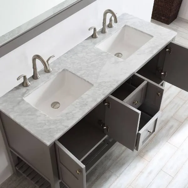 Vinnova Florence 60 Transitional Grey Double Sink Vanity Set 713060-GR-CA