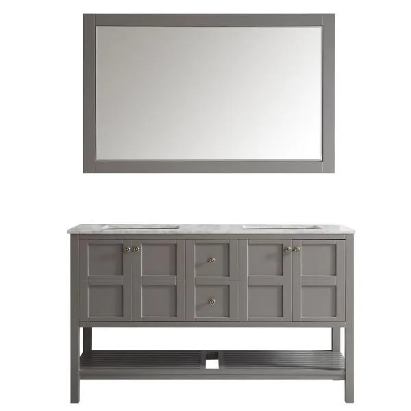 Vinnova Florence 60 Transitional Grey Double Sink Vanity Set 713060-GR-CA