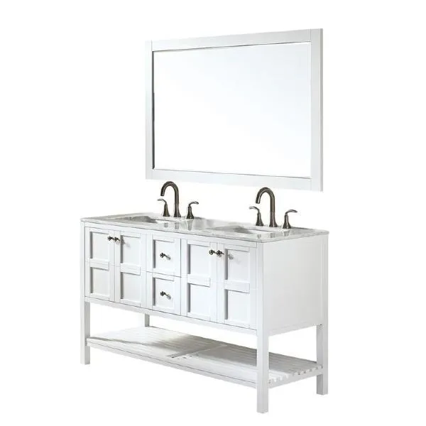 Vinnova Florence 60 Transitional White Double Sink Vanity Set 713060-WH-CA