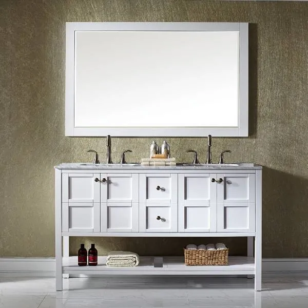 Vinnova Florence 60 Transitional White Double Sink Vanity Set 713060-WH-CA