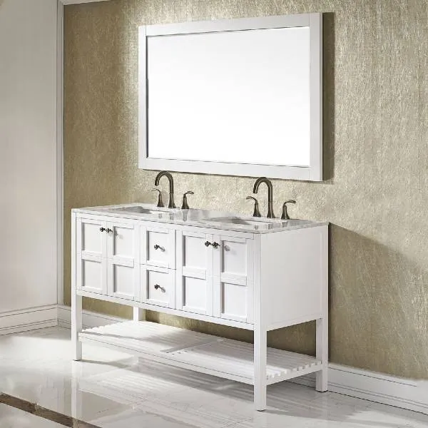 Vinnova Florence 60 Transitional White Double Sink Vanity Set 713060-WH-CA