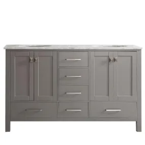 Vinnova Gela 60 Modern Grey Double Sink Vanity w/ Carrara Marble Countertop