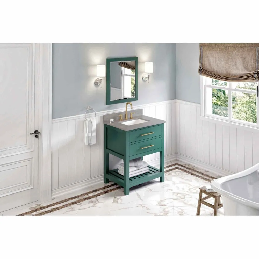 Wavecrest Contemporary Forest Green 30 Rectangle Sink Vanity with Steel Grey Cultured Marble Top | VKITWAV30GNSGR