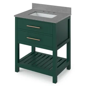 Wavecrest Contemporary Forest Green 30 Rectangle Sink Vanity with Steel Grey Cultured Marble Top | VKITWAV30GNSGR