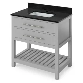 Wavecrest Contemporary Grey 36 Rectangle Sink Vanity with Black Granite Top | VKITWAV36GRBGR