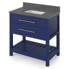 Wavecrest Contemporary Hale Blue 36 Rectangle Sink Vanity with Boulder Cultured Marble Top | VKITWAV36BLBOR